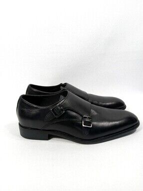 VITTORIO RUSSO Black Double Monk Strap Leather Shoes Mens Size 9
